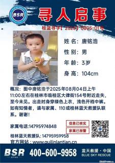 【寻人启事】图中唐铭浩于2025年08月04日上午11:00左右在桂林市临桂区大律街154号附近走失 - 荷泽28生活网 heze.28life.net